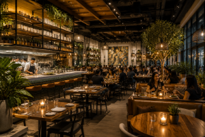 Modern restaurant interior and dining experience in Costa Mesa