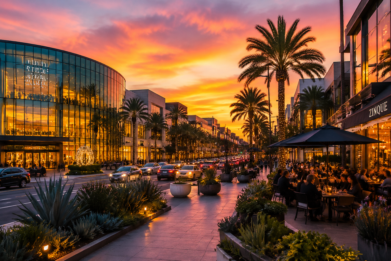 Costa Mesa sunset shopping district